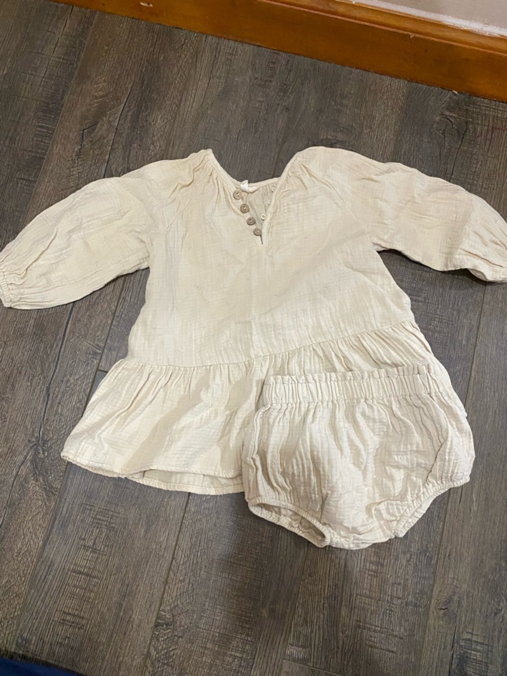 Quincy Mae Cream Peasant Dress with Matching Bloomers